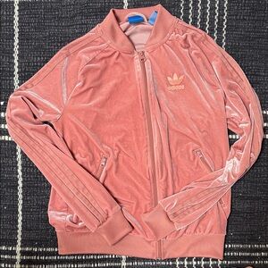 adidas Rose Pink Velvet Track Jacket with Trefoil